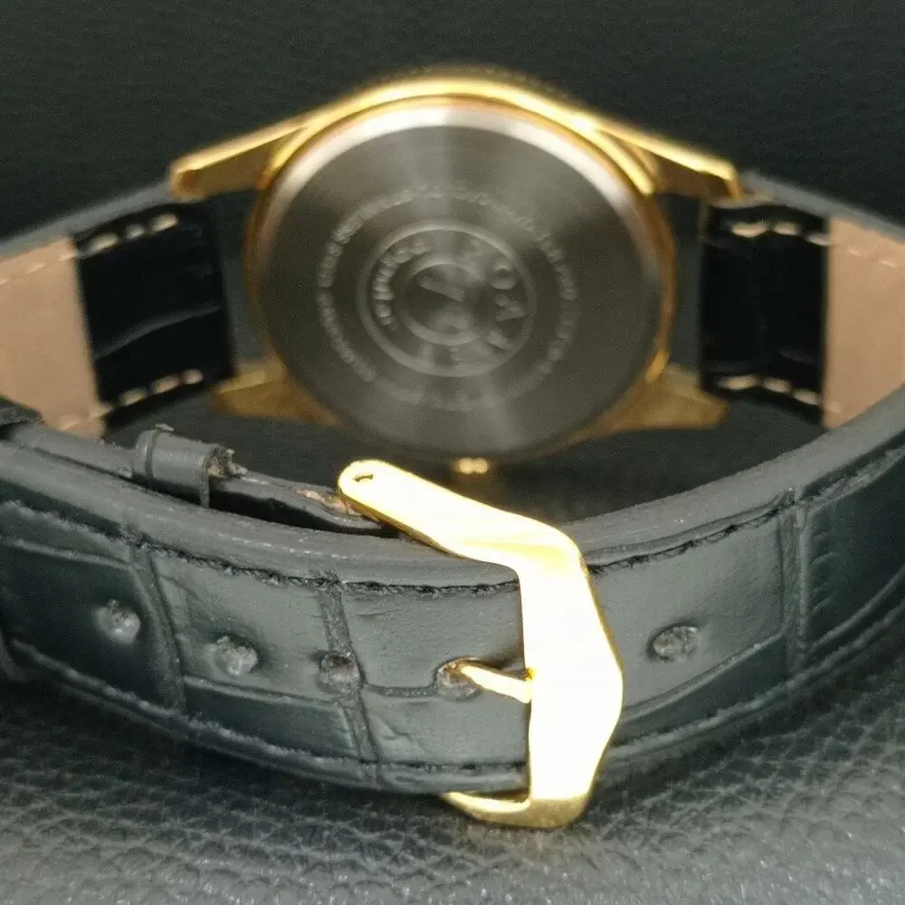 Vintage 1976 Roamer Manual Mens Gold Watch W/Leather Strap & White accents